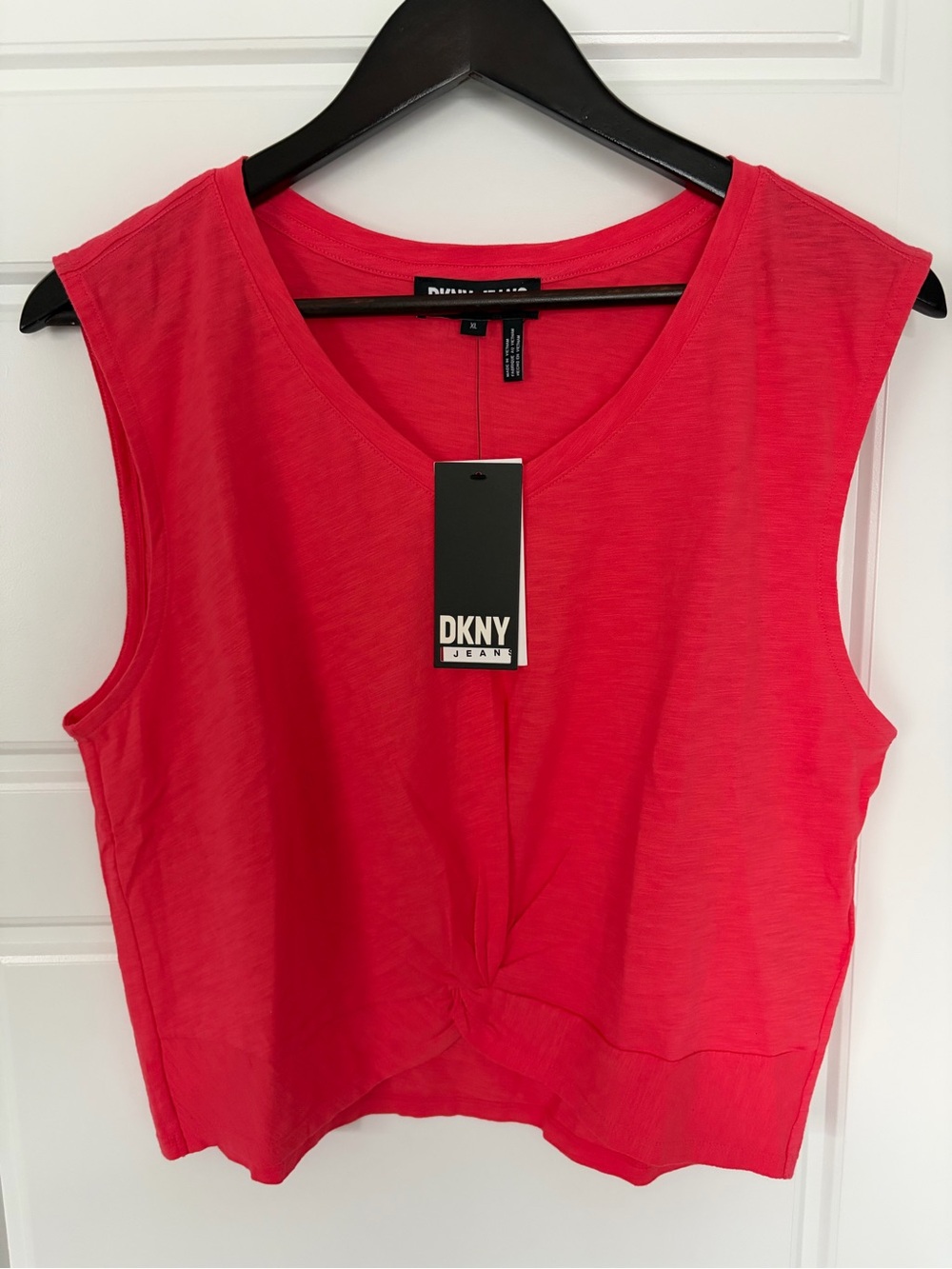 DKNY Bright Red Twist-Front Sleeveless Tank